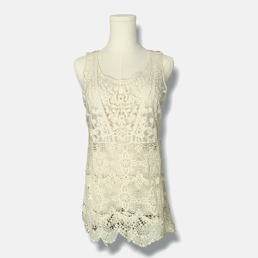 XOXO Ivory Crochet Lace Boho Sleeveless Top